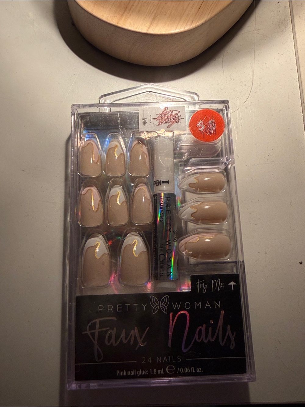 Nude & White Faux Press-On Nails - Picture 2 of 3